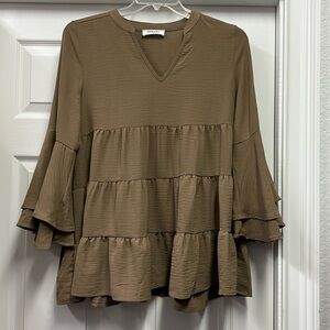 Layered bell sleeve blouse - mocha brown
